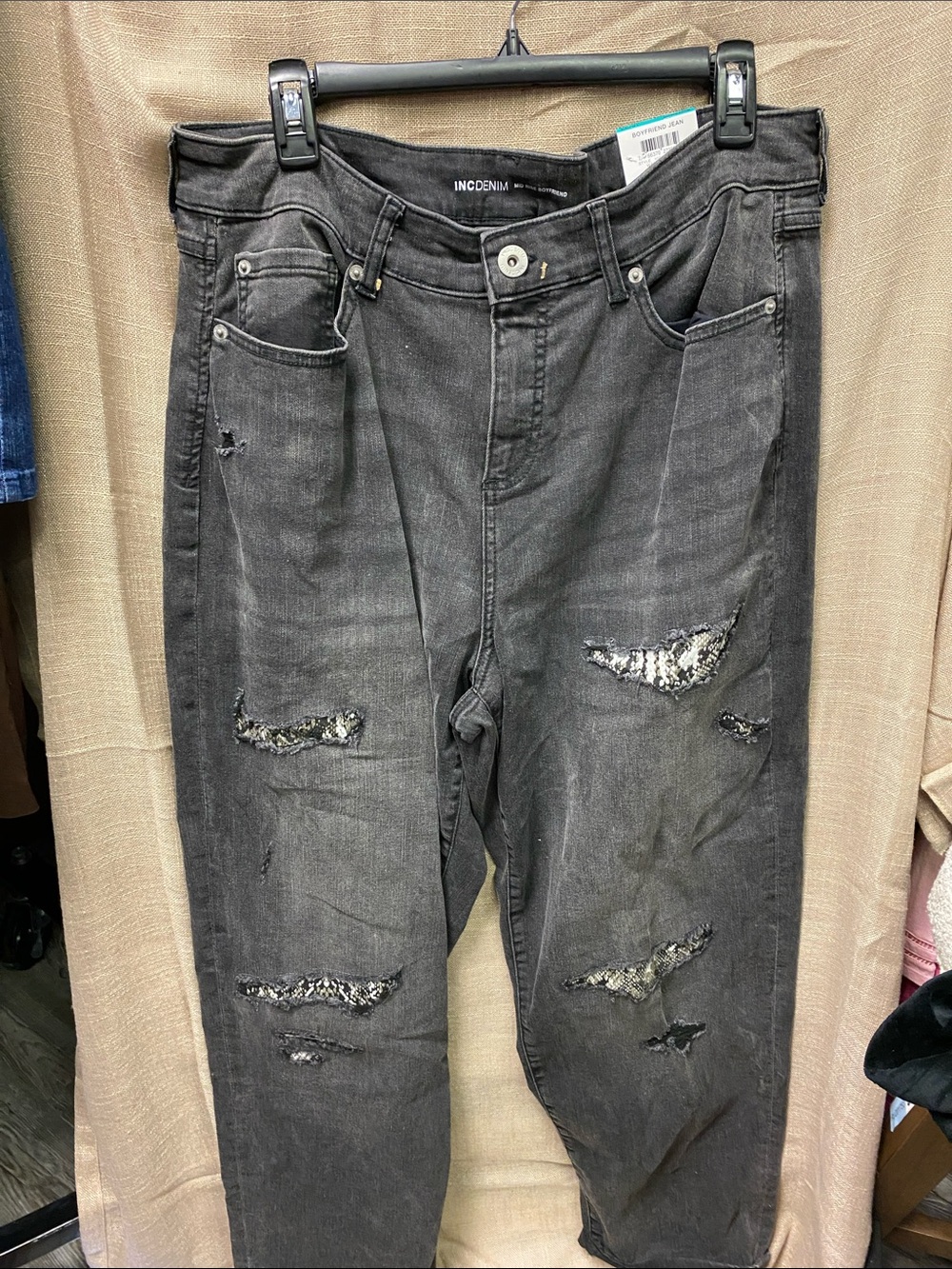 INC Denim Black Distressed Boyfriend Jeans
